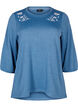 Blouse with floral embroidery and 3/4 sleeves, Copen Blue Melange, Packshot image number 0
