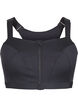 Sports bra with front closure and high support, Black, Packshot image number 0