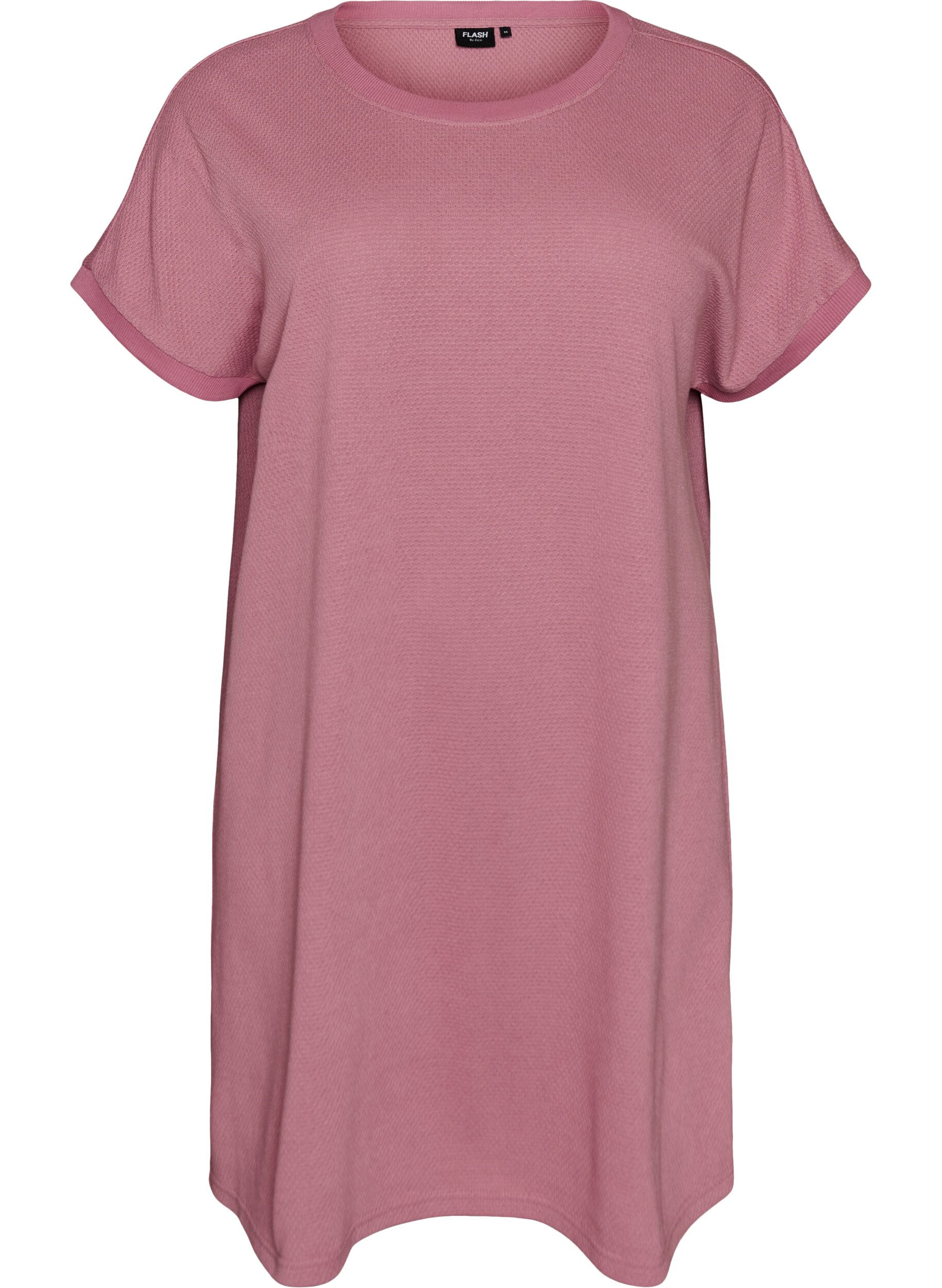 Zizzifashion Short textured jersey dress with a round neck, Rose, Packshot image number 0