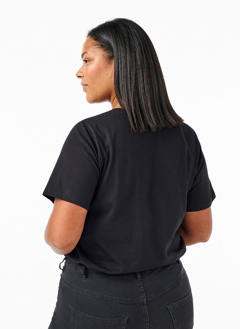 Organic cotton T-shirt with bow detail, Black, Model image number 1