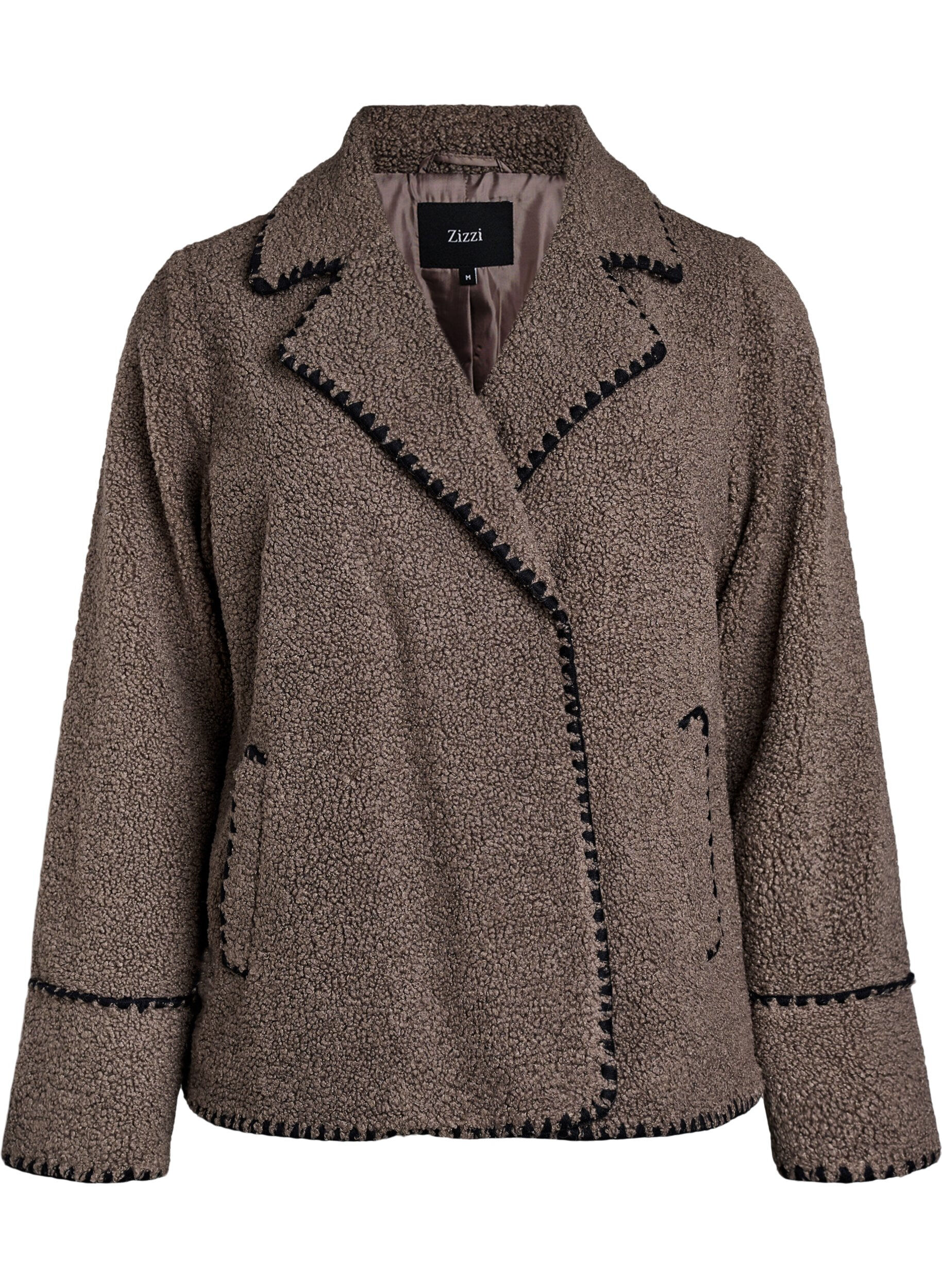 ZizzifashionTeddy jacket with contrast details, Brown, Packshot image number 0