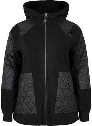 Sporty hooded fleece jacket with pockets, Black, Packshot image number 0