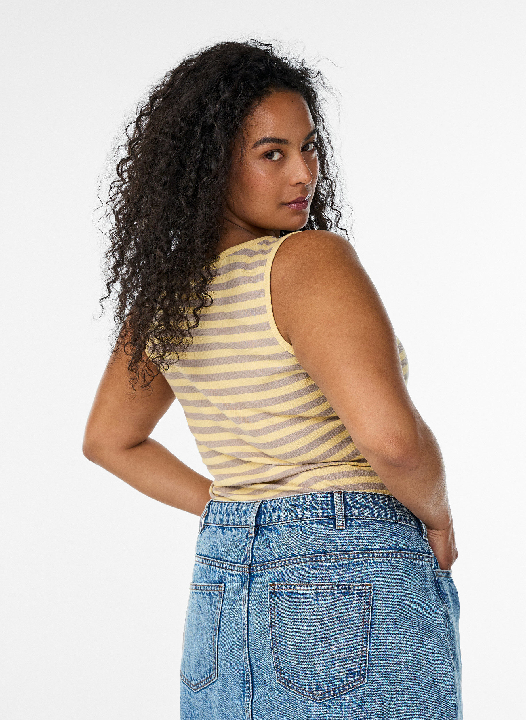 Zizzifashion Striped tank top with a rib structure, Yellow, Model image number 2