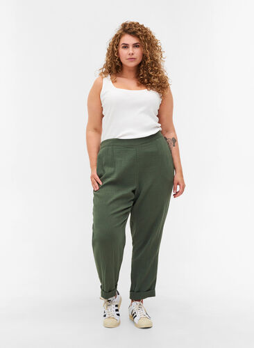 Cotton trousers with pockets, Thyme, Model image number 0