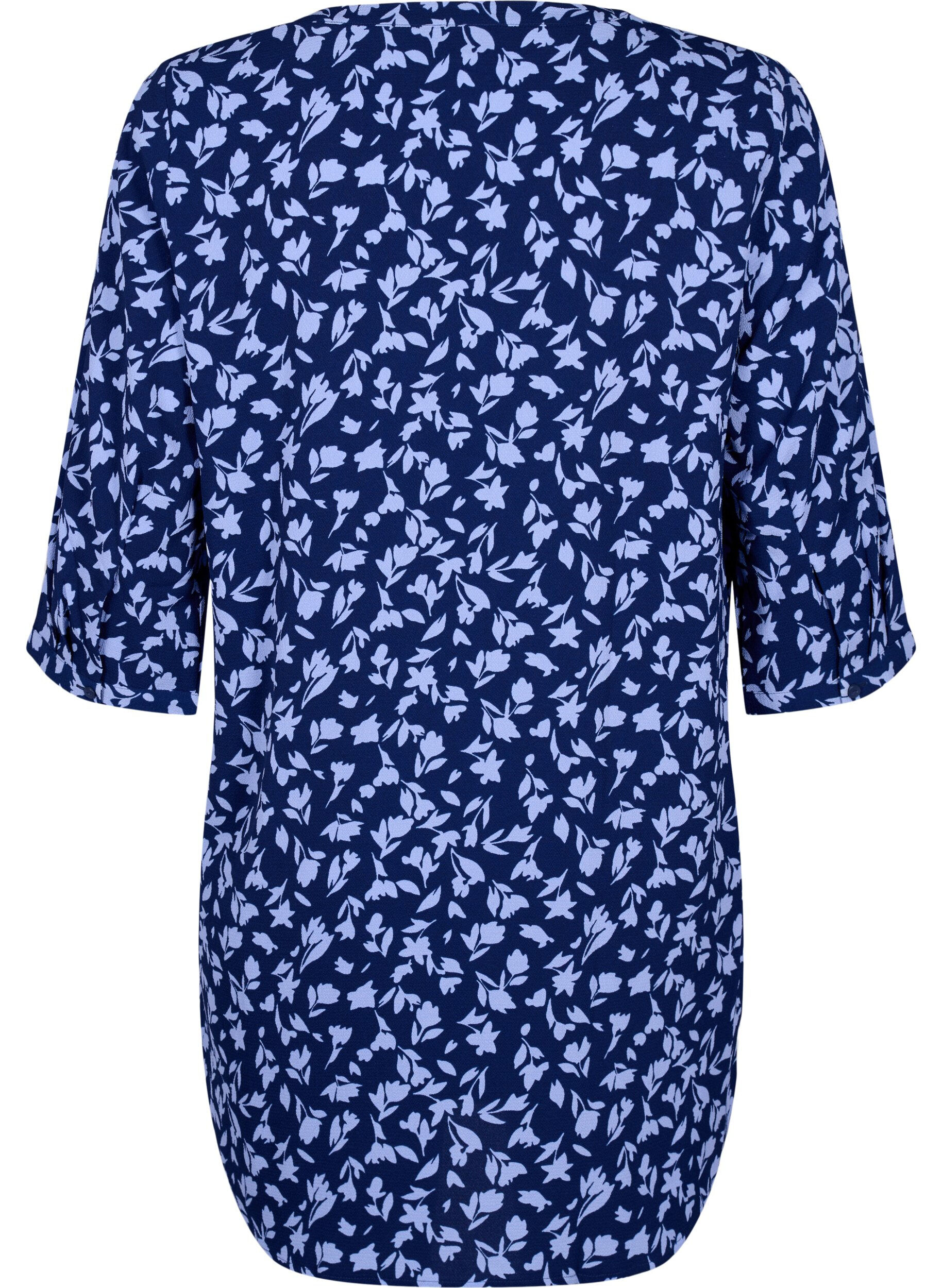 Zizzifashion Floral tunic with 3/4 sleeves, M. Blue Flower AOP, Packshot image number 1