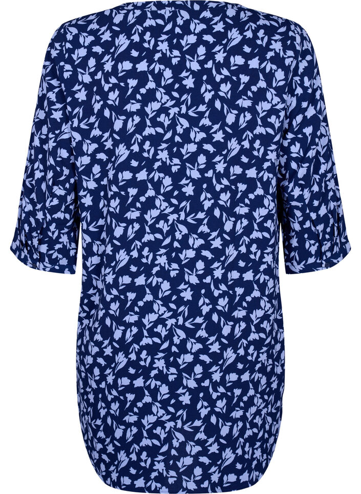 Floral tunic with 3/4 sleeves, M. Blue Flower AOP, Packshot image number 1