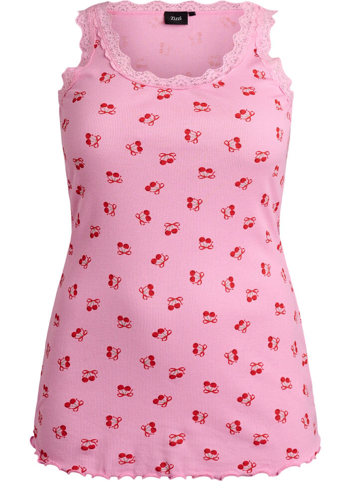 Top with print and lace edge, Pink, Packshot image number 0