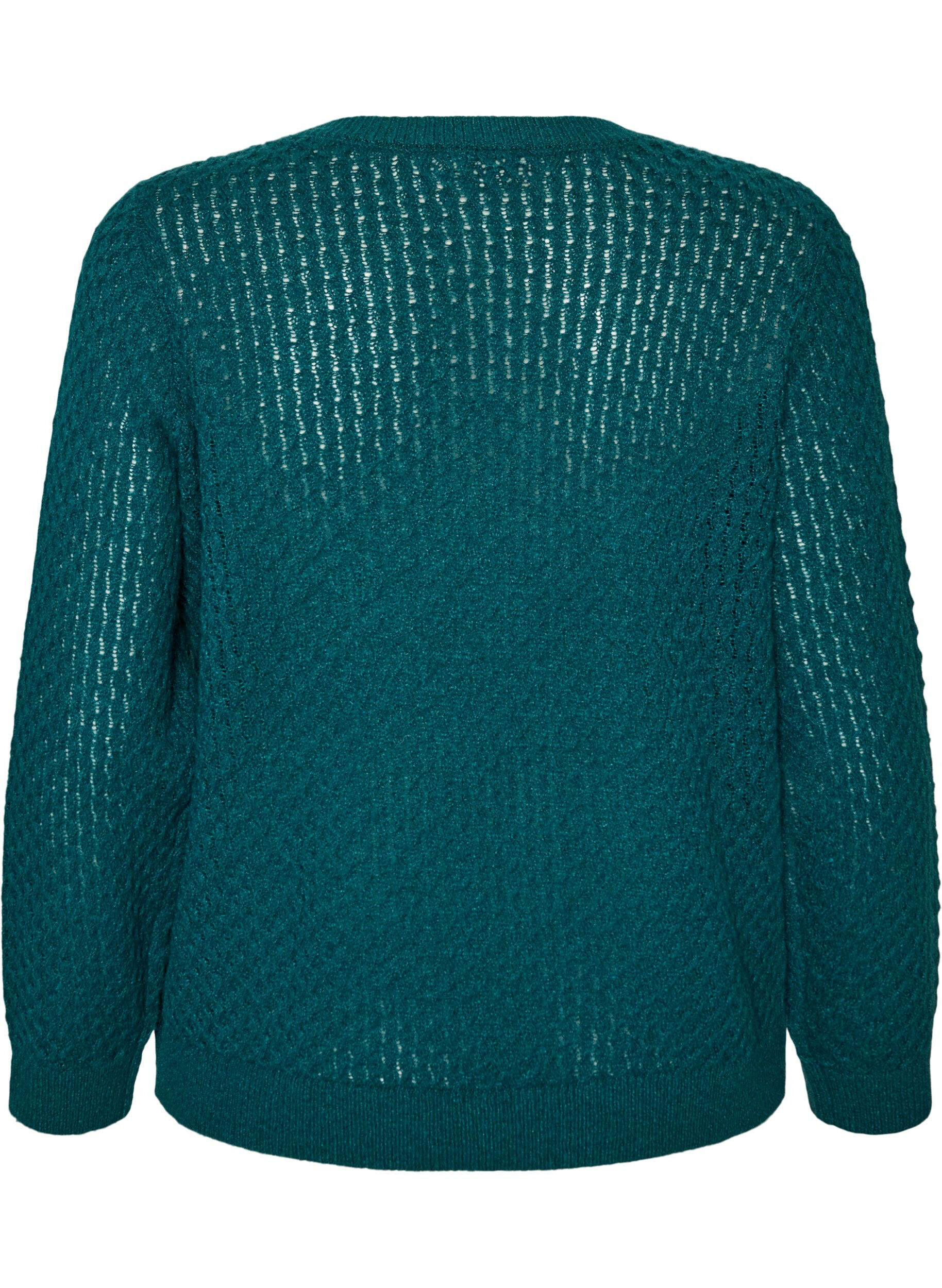 ZizzifashionKnitted blouse with a textured openwork pattern, Green, Packshot image number 1