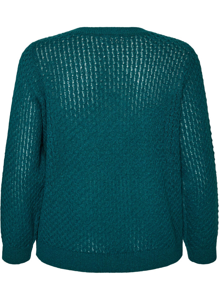 Knitted blouse with a textured openwork pattern, Green, Packshot image number 1