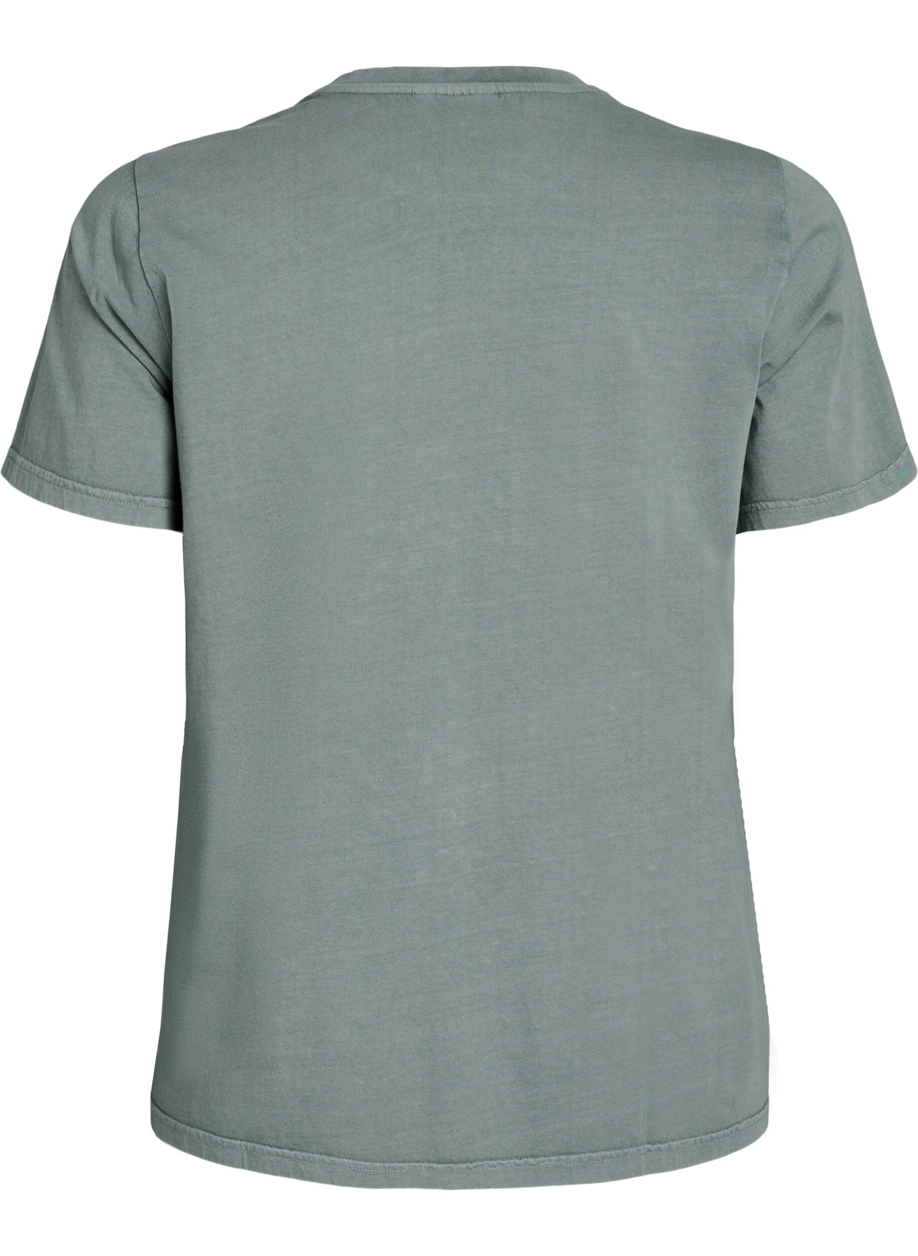 Zizzifashion Organic cotton T-shirt with text and floral print, Green, Packshot image number 1