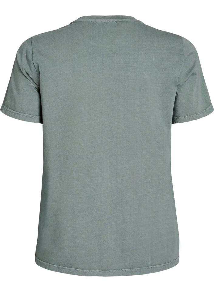 Organic cotton T-shirt with text and floral print, Green, Packshot image number 1