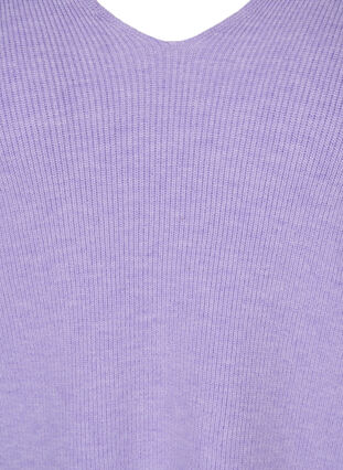 Knitted blouse with v-neck and puff sleeves, Purple Rose Mel, Packshot image number 2