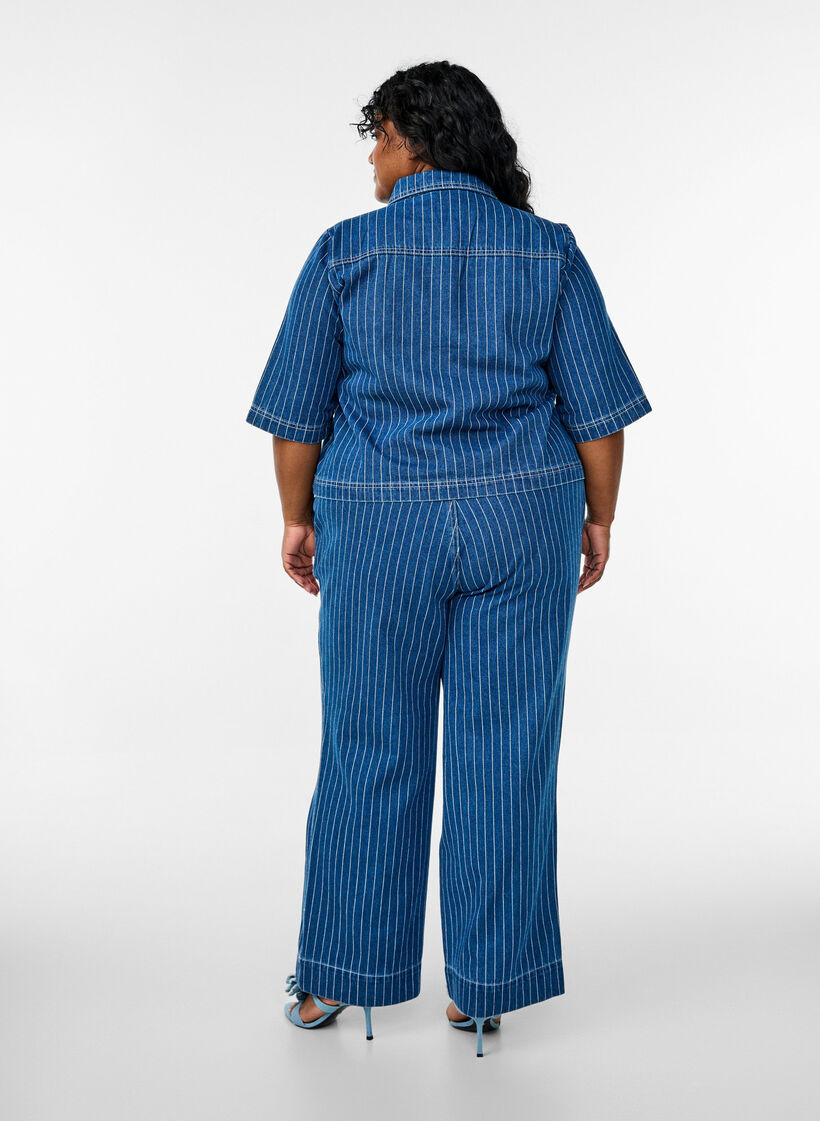 Wide-leg denim jeans with stripes, Blue, Model image number 1