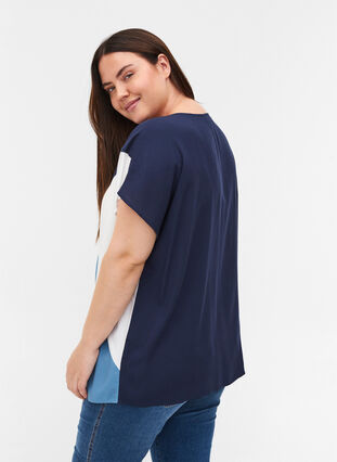 Short-sleeved viscose blouse with print, Black Iris, Model image number 1