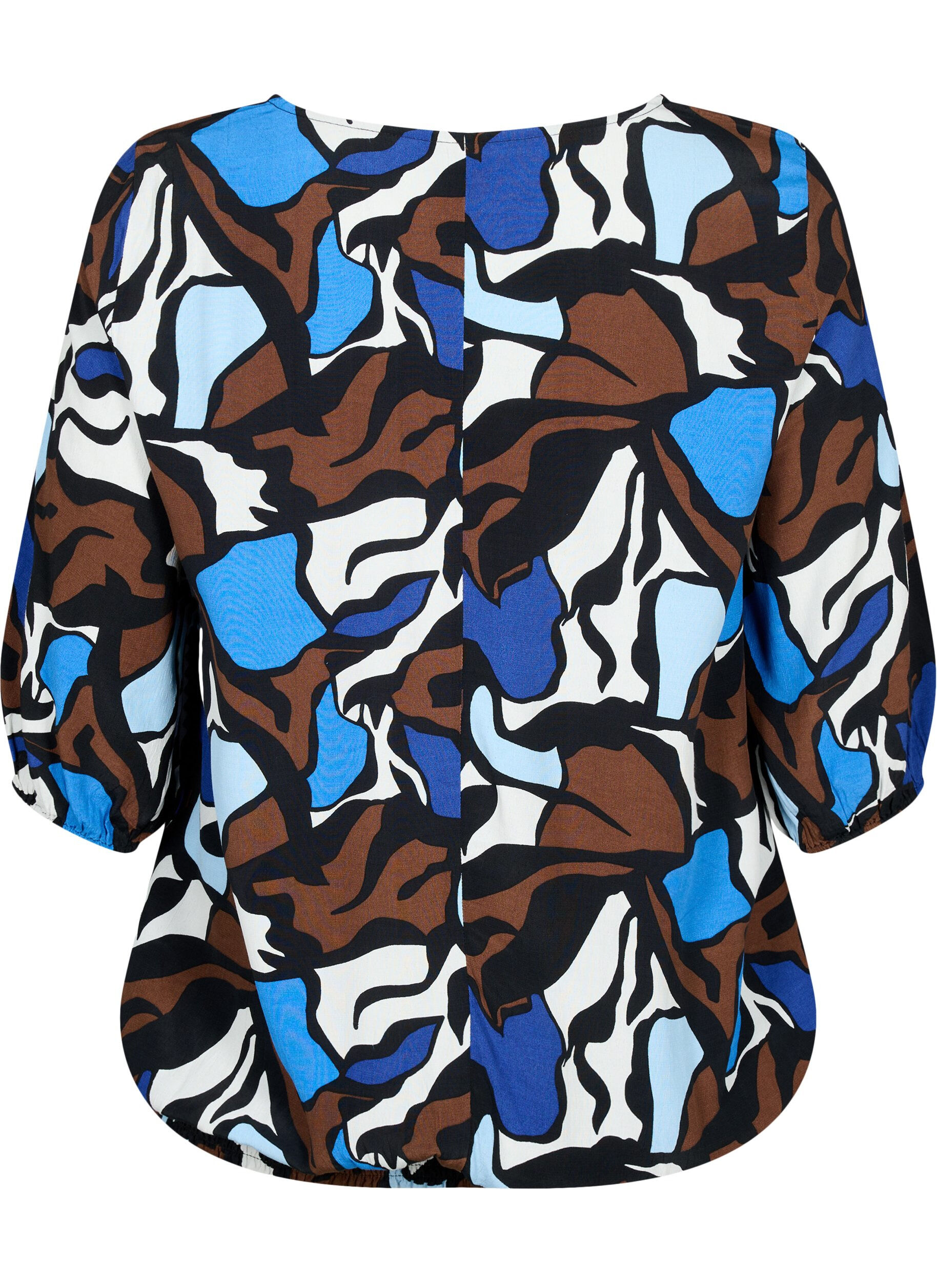 Zizzifashion Viscose blouse with print and smock, Zafia AOP, Packshot image number 1
