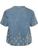 Short-sleeved denim blouse with broderie anglaise, Light Blue, Packshot image number 1