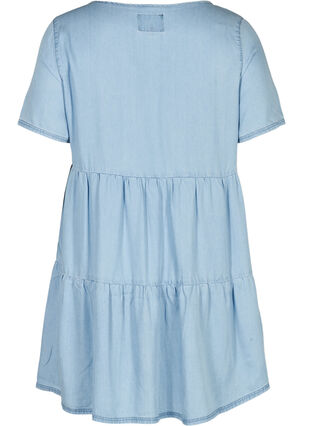 Short-sleeved, pleated denim dress, Light blue denim, Packshot image number 1