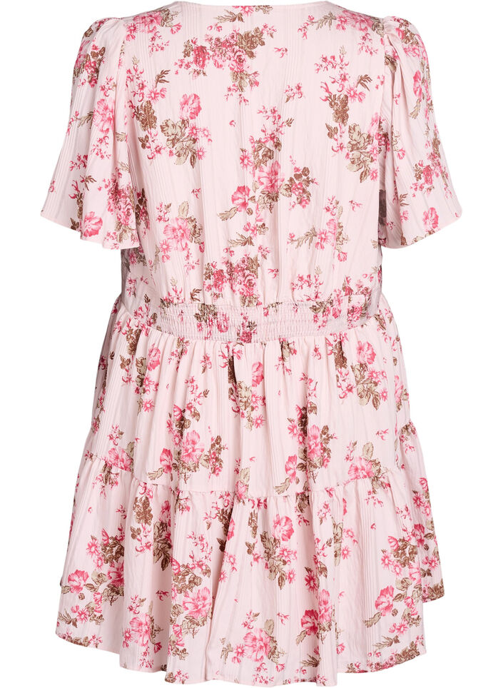 Short dress with floral print and V-neck, Pink, Packshot image number 1