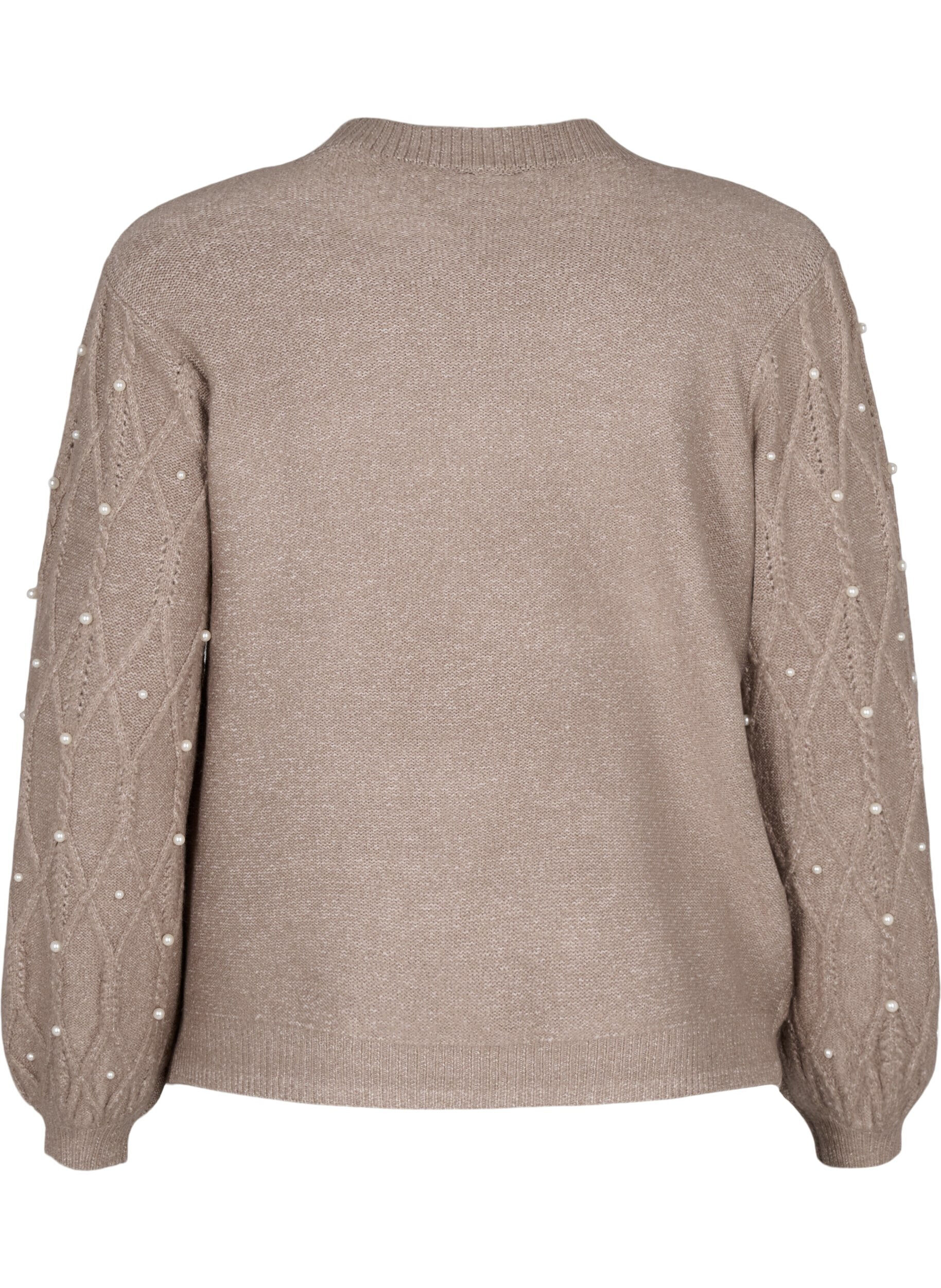 Zizzifashion Knitted sweater with pattern and pearls, Desert Taupe Mel., Packshot image number 1