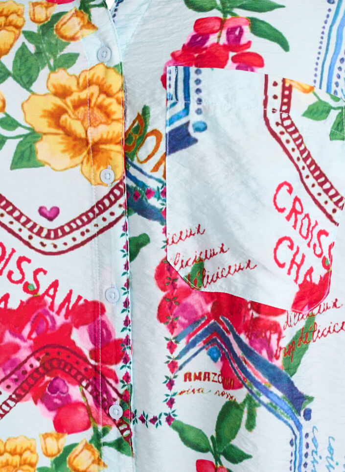 Shirt blouse with elbow-length sleeves and colourful print, Light Blue, Packshot