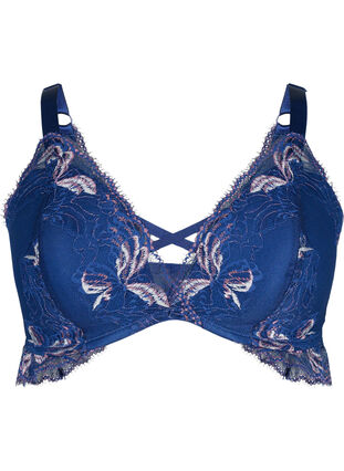Lace bra with string detail and padding, Medieval Blue, Packshot image number 0