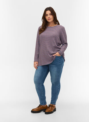 Striped long-sleeved blouse, Mahogany/Navy Stripe, Model image number 2