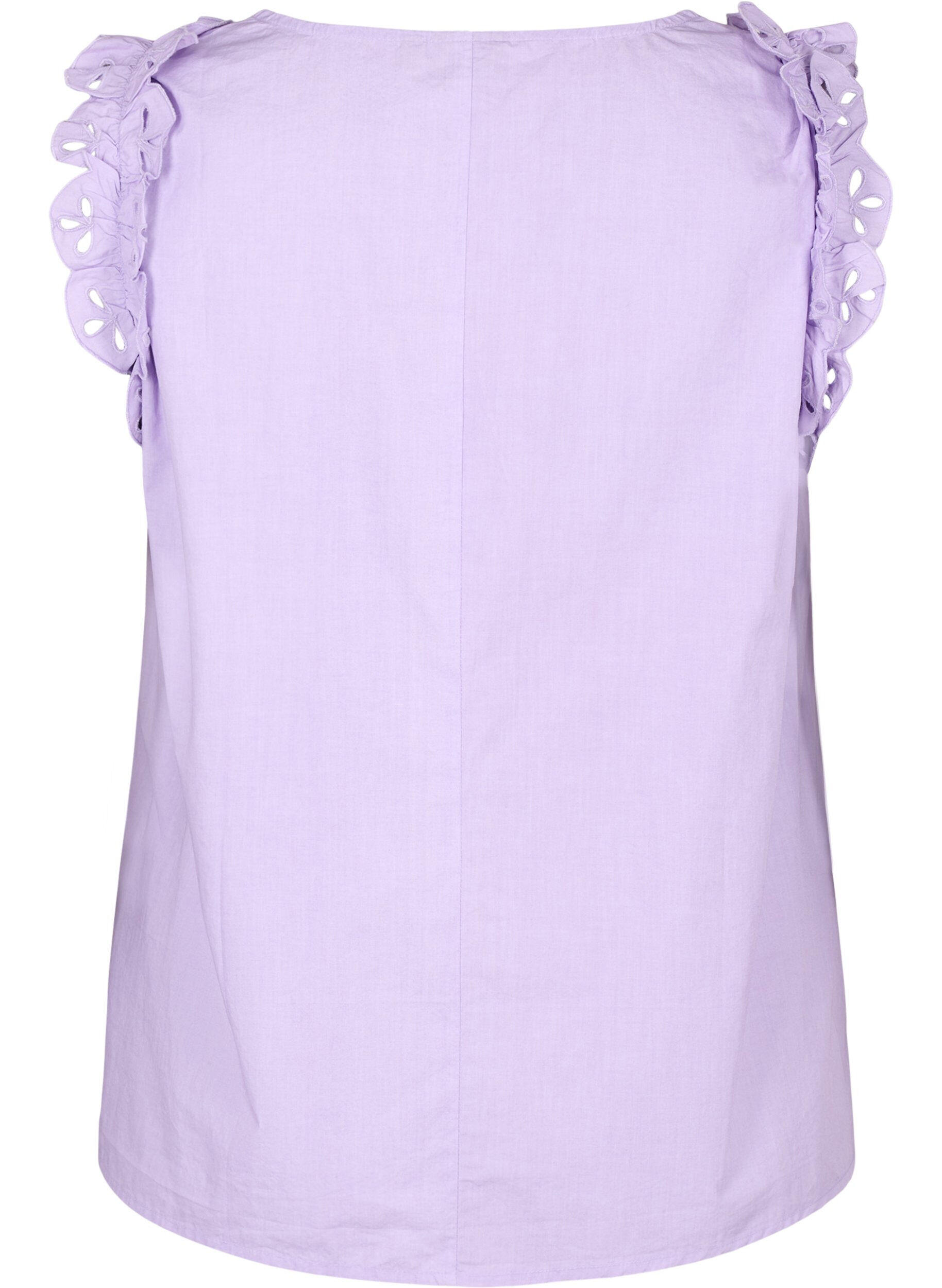 Zizzifashion Sleeveless cotton top with ruffles, Purple, Packshot image number 1