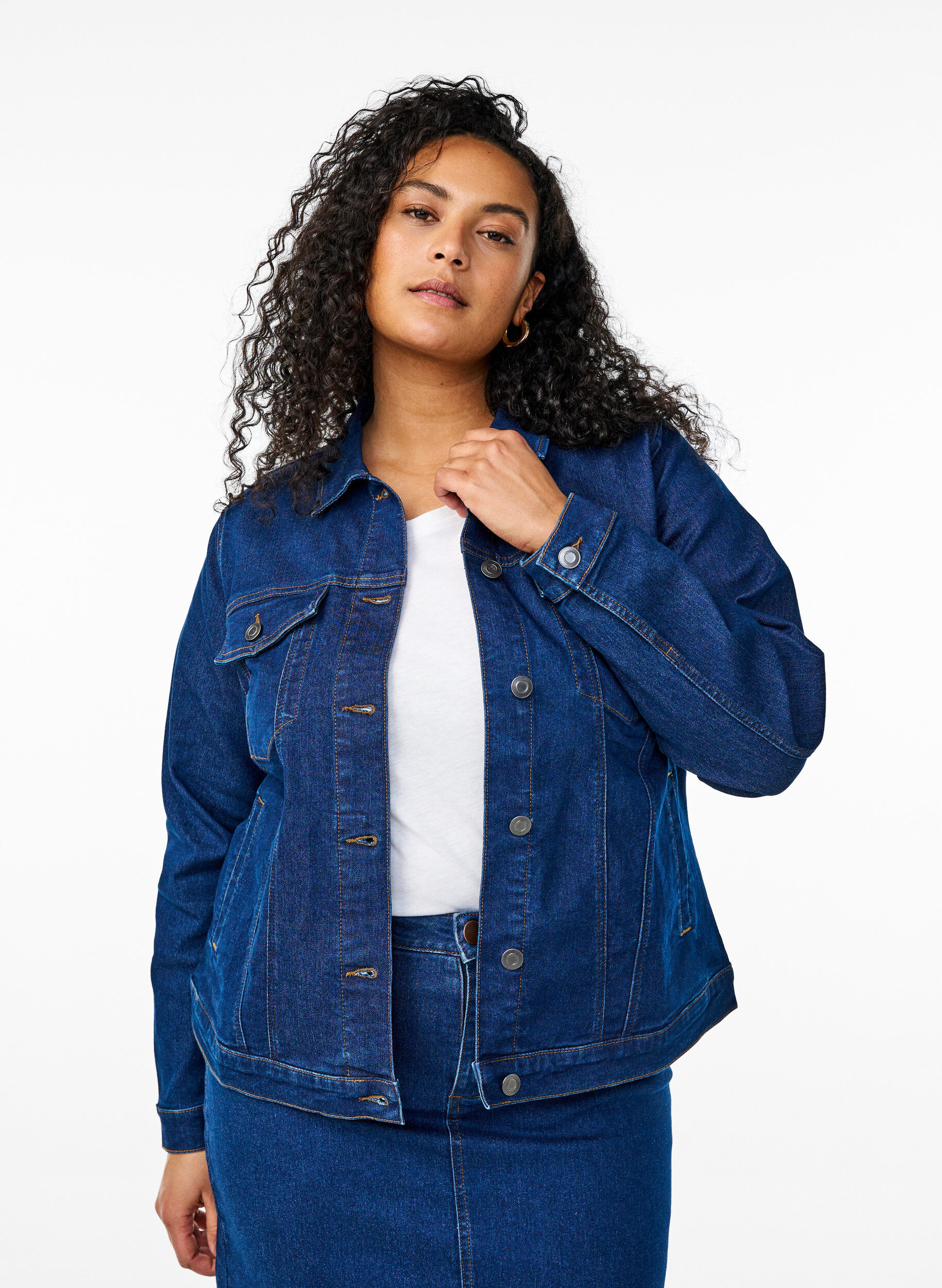 Zizzifashion FLASH - Denim jacket in a stretchy cotton blend, Blue, Model image number 0