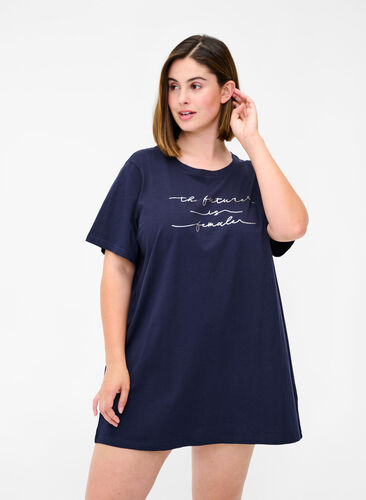Oversize sleep T-shirt in organic cotton, Night Sky, Model image number 0