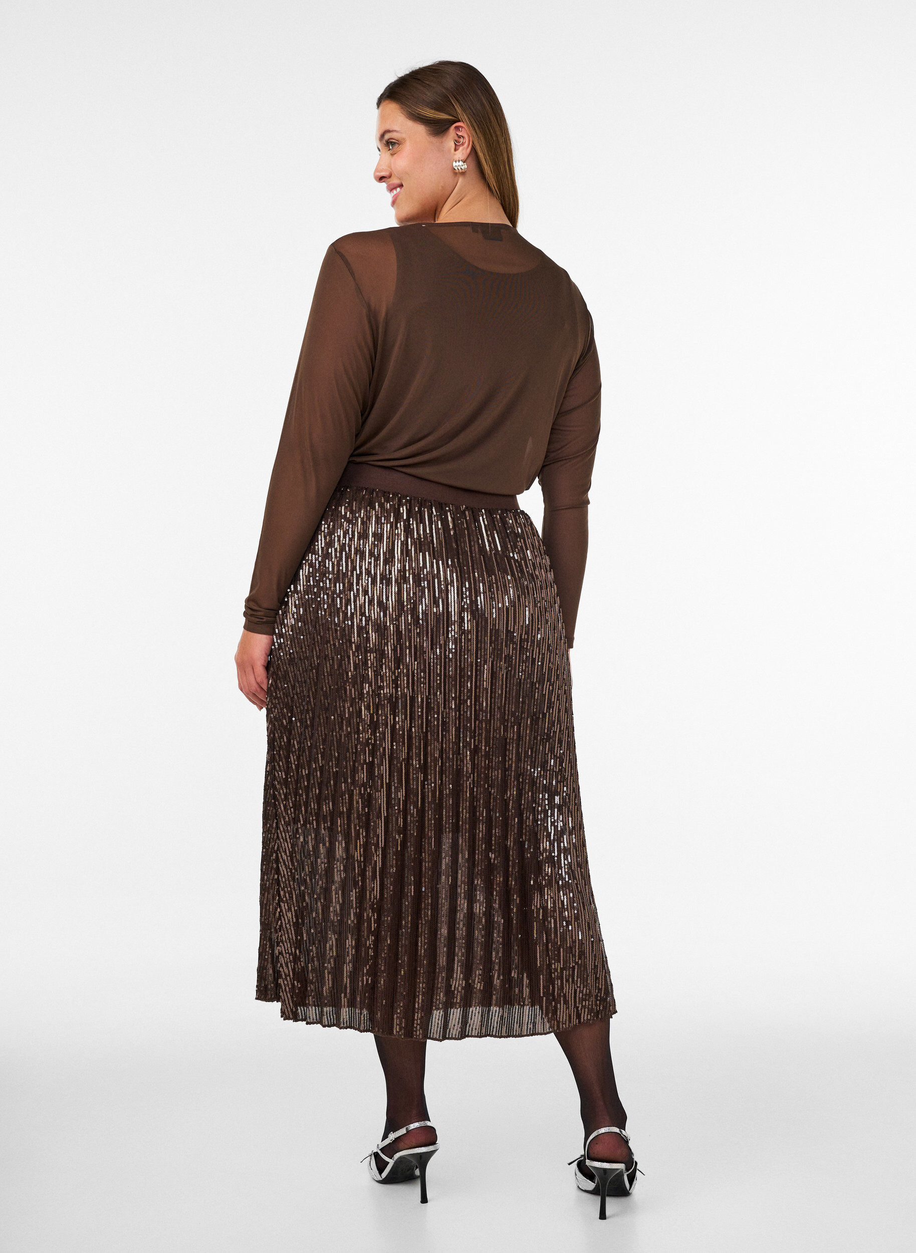 ZizzifashionA-line sequin midi skirt, Brown, Model image number 1