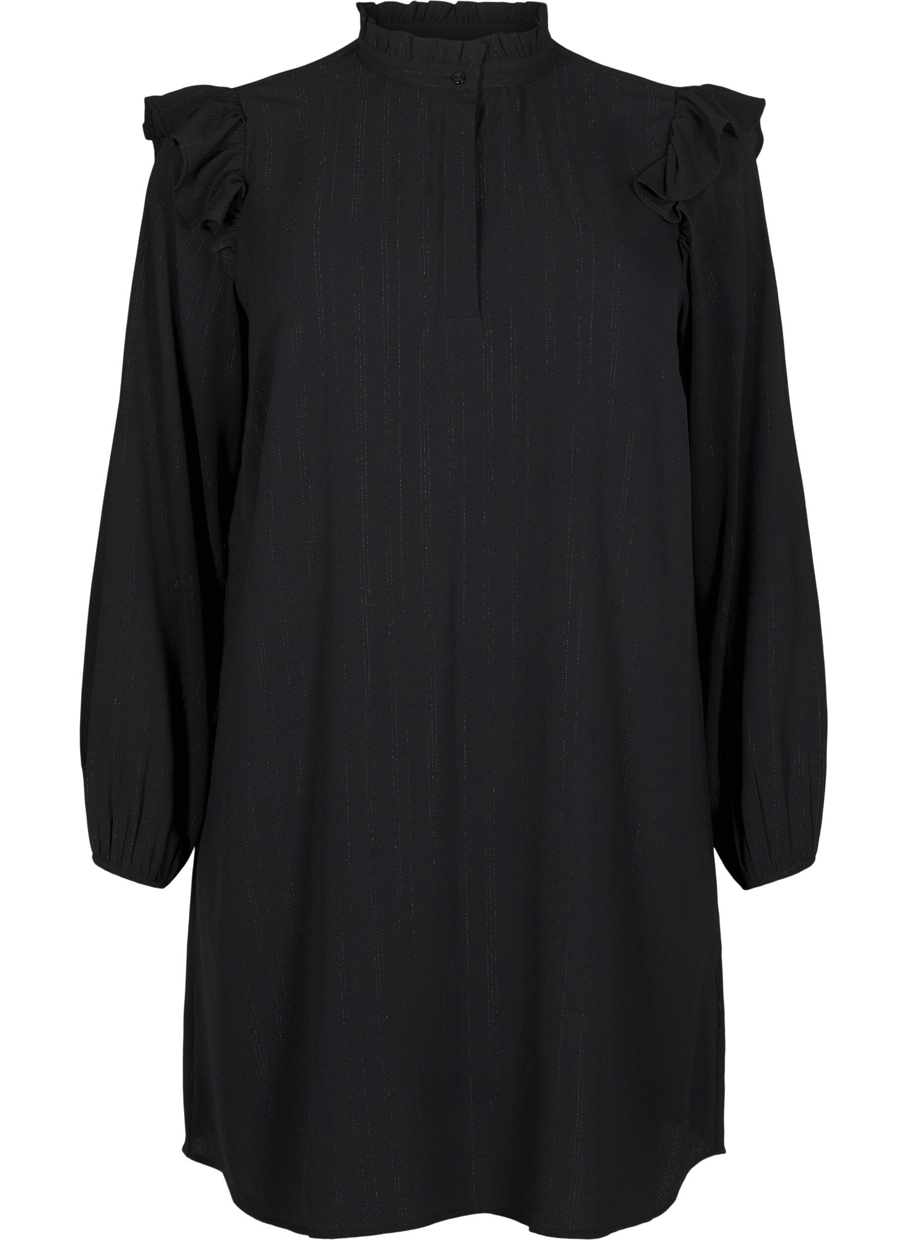 Zizzifashion Short dress with ruffles and glitter, Black, Packshot image number 0