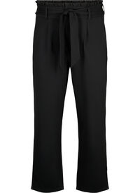 High-waisted trousers with ruffles and tie string