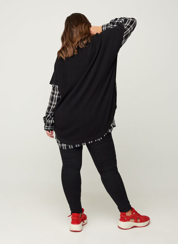 Short-sleeved knitted poncho with a high neck, Black, Model image number 1