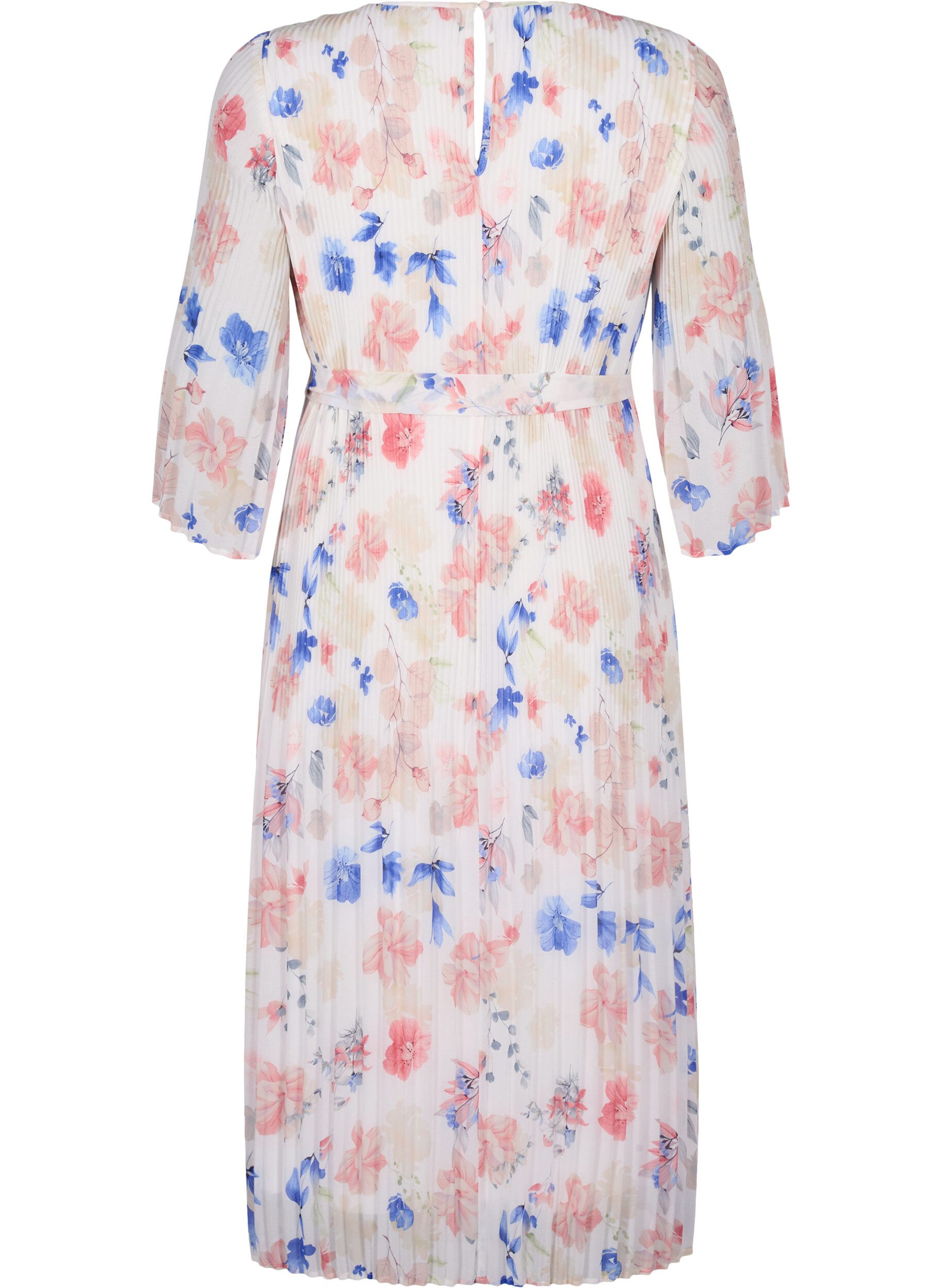 Zizzifashion Floral pleated dress with drawstring, White/Blue Floral, Packshot image number 1