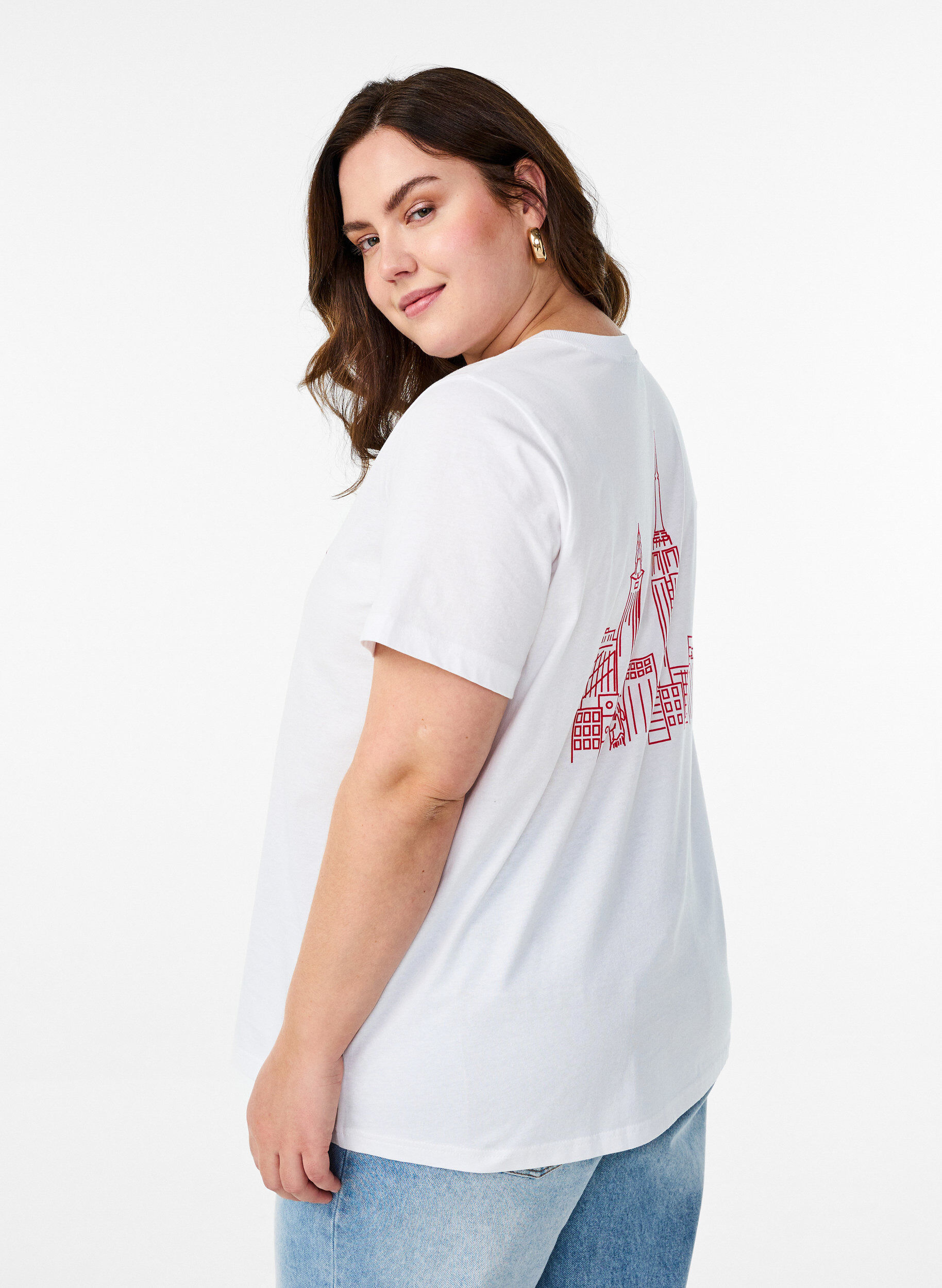 ZizzifashionT-shirt with text print and round neck, White, Model image number 2