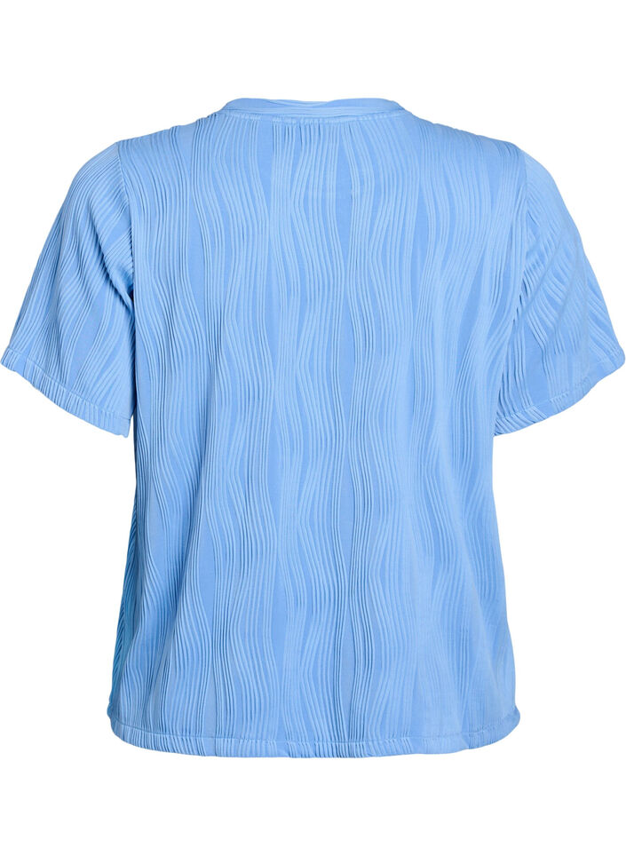 Blouse with short sleeves and a wavy texture, Light Blue, Packshot image number 1
