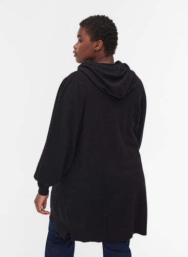 Hooded knitted dress with balloon sleeves, Black, Model image number 1