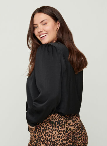 Long-sleeved blouse with a bow detail, Black, Model image number 1