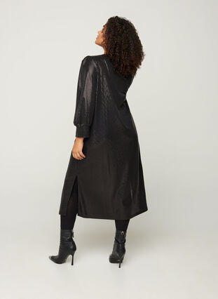 Sequined dress with a slit an 3/4 length sleeves, Black, Model image number 0
