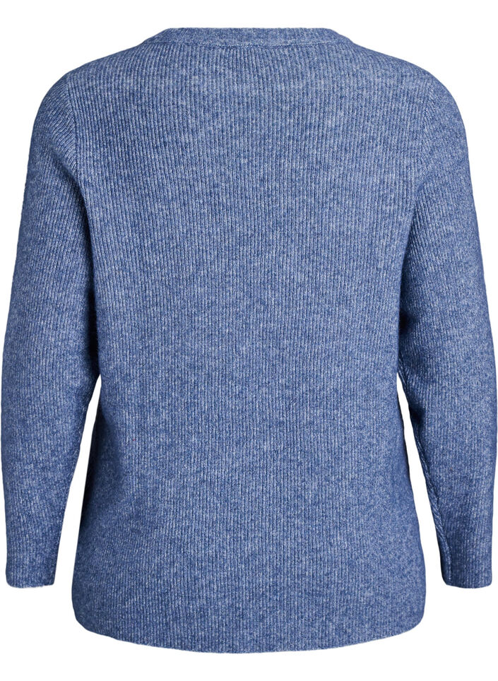 Melange knit blouse with round neck, Blue, Packshot image number 1