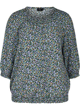 Floral blouse with smock detail, Black AOP, Packshot image number 0