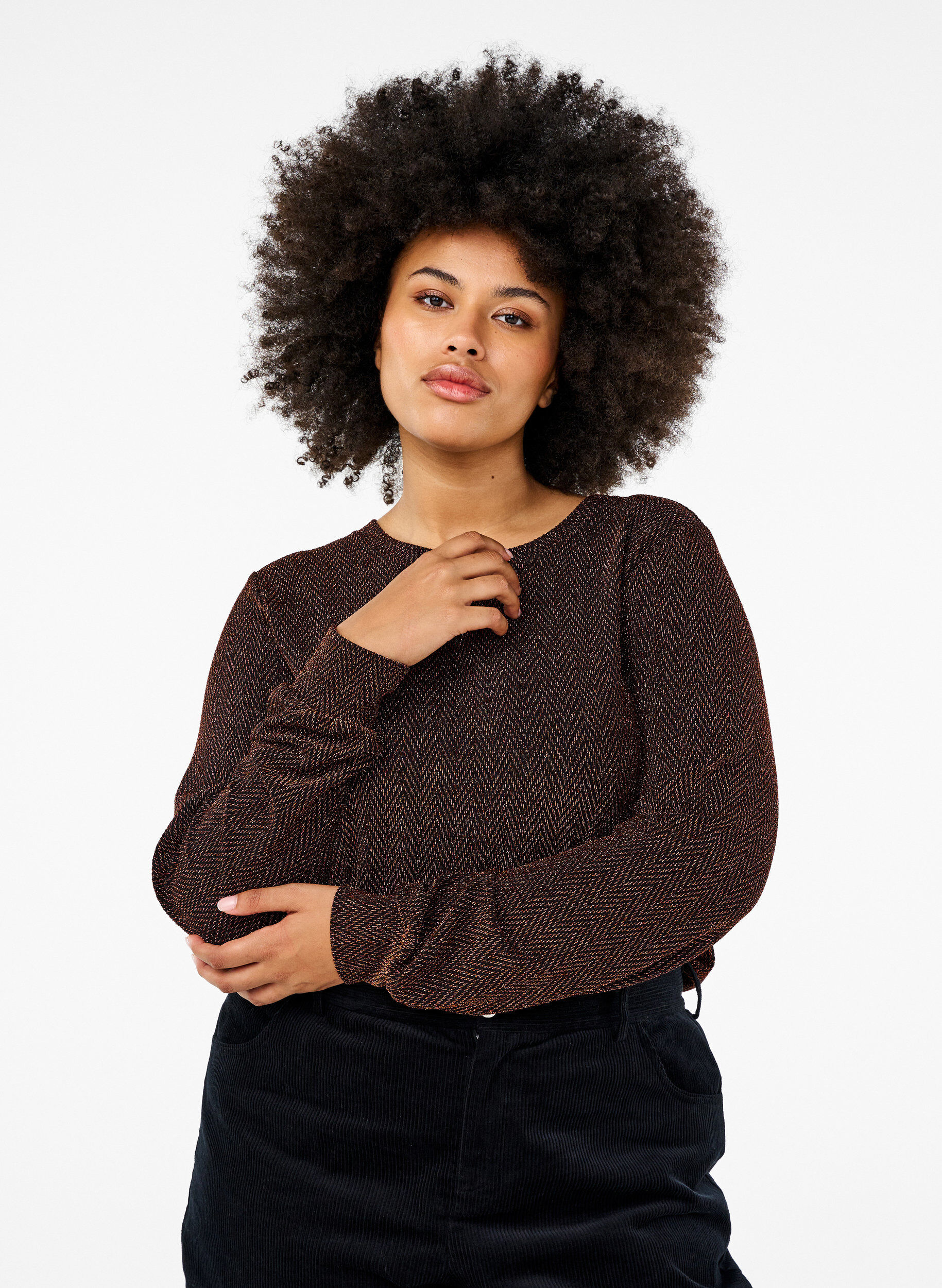 Zizzifashion Blouse with glitter pattern, Copper ZigzagShimmer, Model image number 0