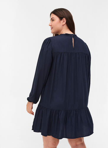 Viscose tunic with broderie anglaise and ruffles, Night Sky, Model image number 1