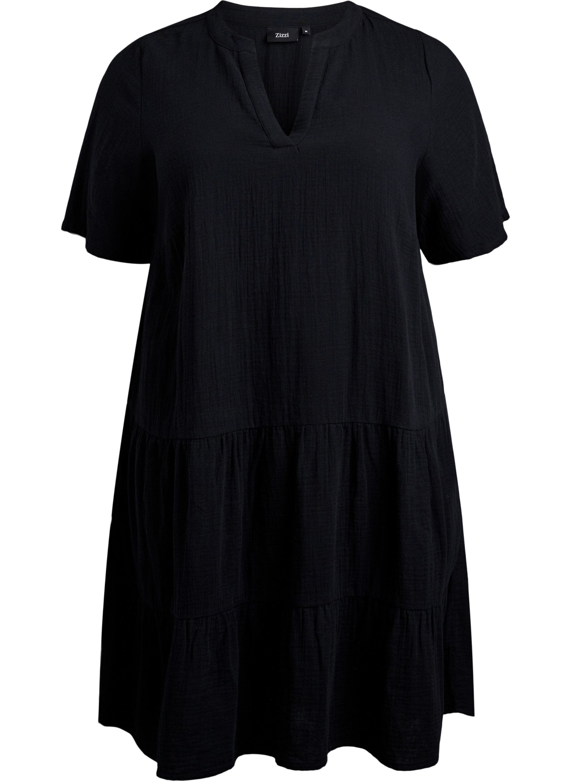 Zizzifashion Short A-line dress in cotton muslin, Black, Packshot image number 0