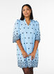 Short dress with an embroidered pattern and 3/4 sleeves, Blue, Model image number 0