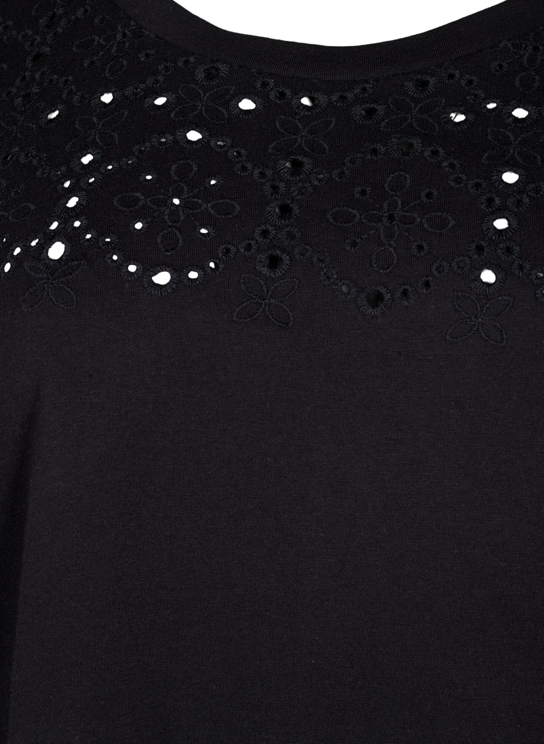 Zizzifashion Organic cotton T-shirt with broderie anglaise, Black, Packshot image number 2
