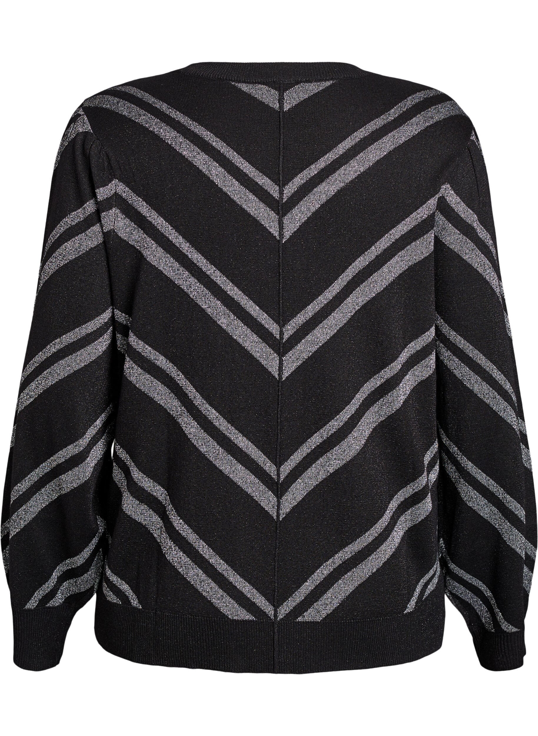Zizzifashion Patterned knit blouse with glitter effect, Black, Packshot image number 1