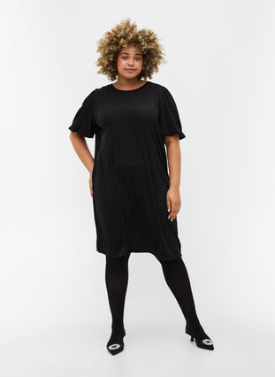 Glitter dress with short balloon sleeves, Black, Model image number 2