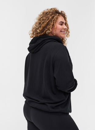 Sweatshirt with print and hood, Black, Model image number 1