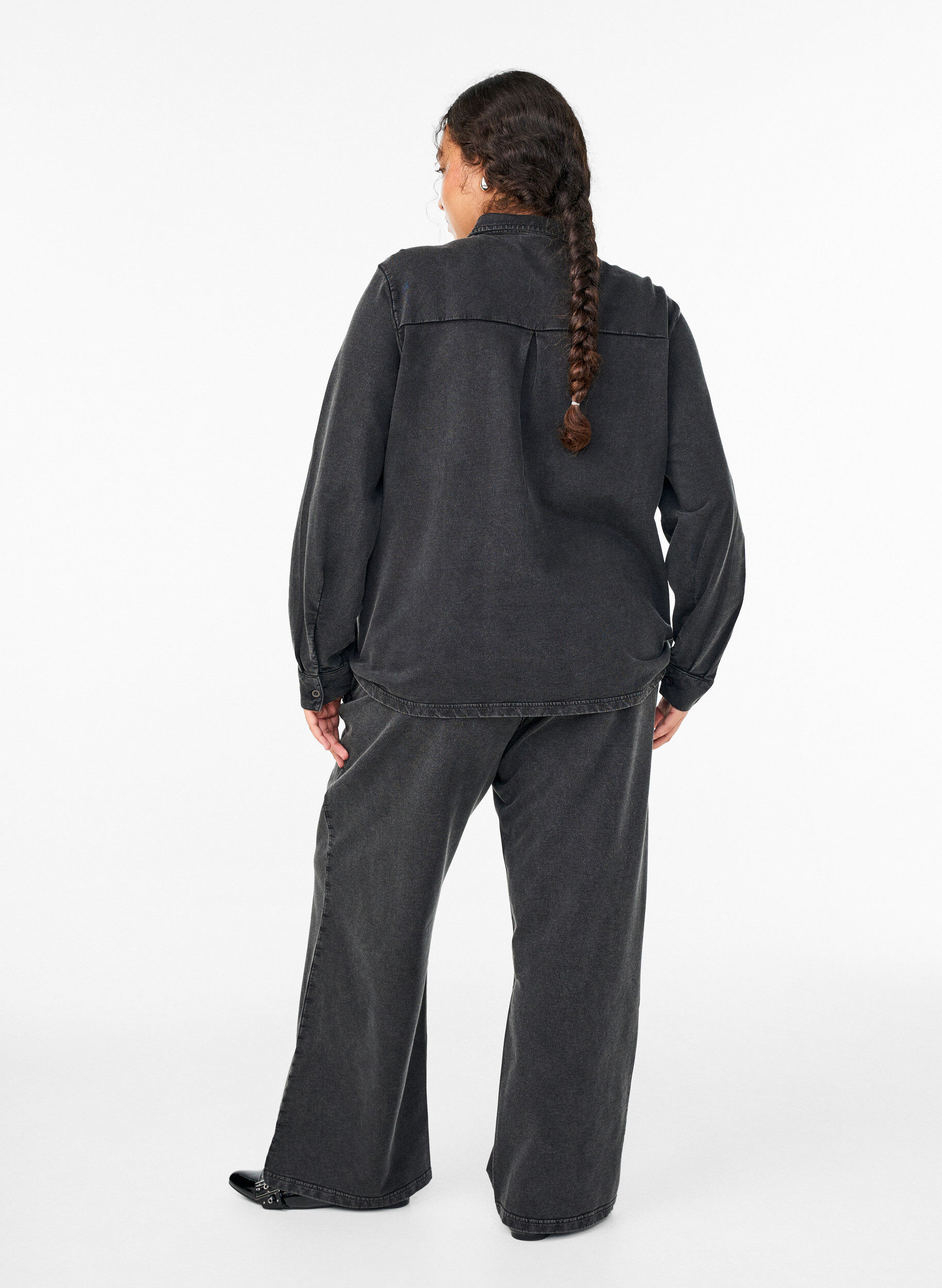 Zizzifashion Wide-leg sweatpants with washed effect, Dark Grey, Model image number 1